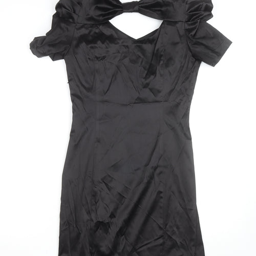 Vero Moda Women’s Black Bodycon Short Dress Size 8 Party Satin Puff Sleeve