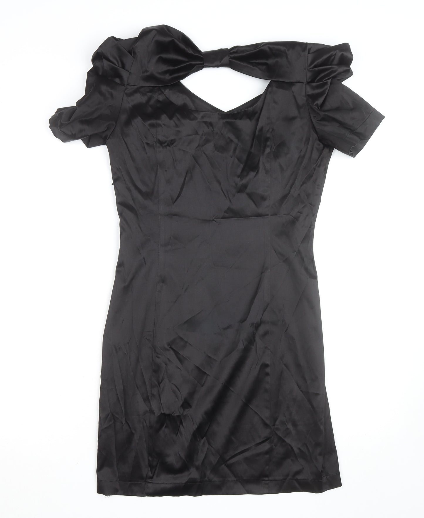 Vero Moda Women’s Black Bodycon Short Dress Size 8 Party Satin Puff Sleeve