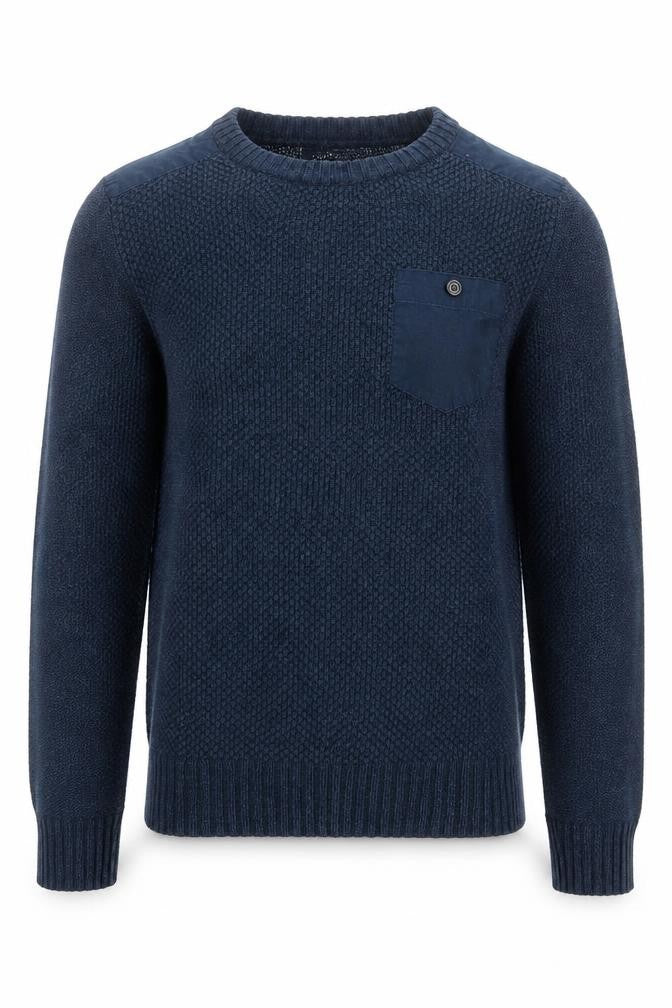 Front view of Next Men's Blue Crew Neck Knitted jumper, size L