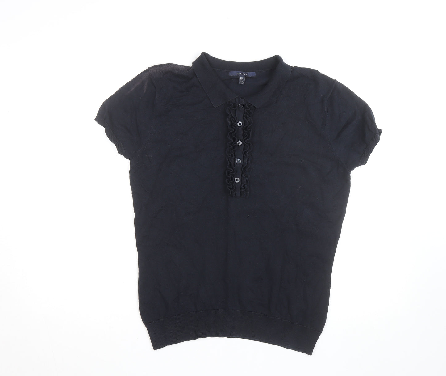 GANT Womens Black Short Sleeve Collared Polo Top Size XL