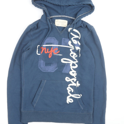 Aeropostale Men Blue Pullover Hoodie S Regular Logo Graphic