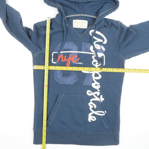 Aeropostale Men Blue Pullover Hoodie S Regular Logo Graphic
