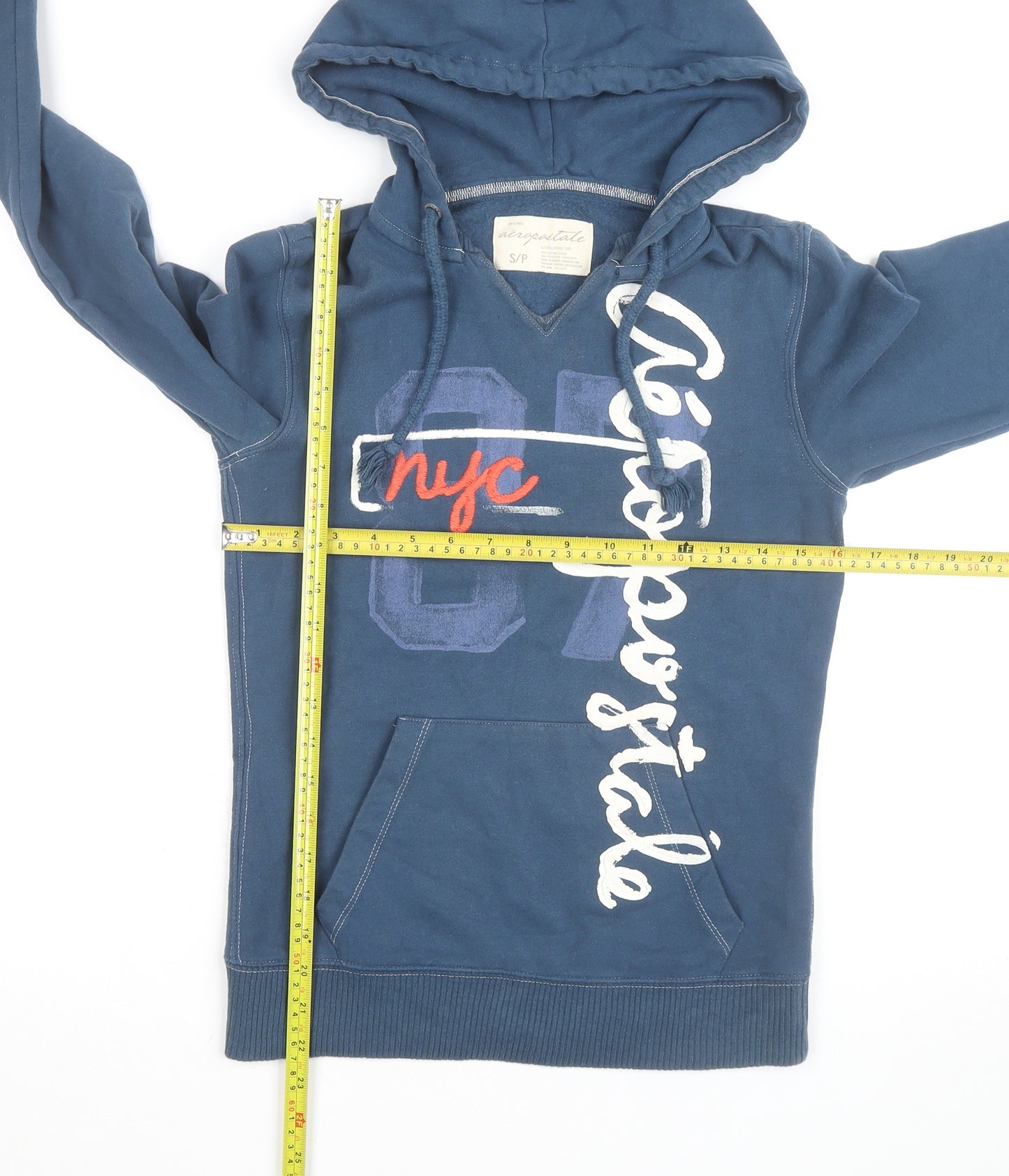 Aeropostale Men Blue Pullover Hoodie S Regular Logo Graphic