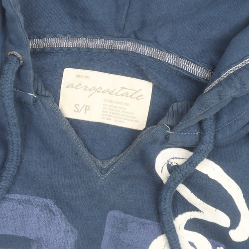 Aeropostale Men Blue Pullover Hoodie S Regular Logo Graphic