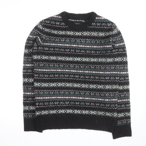 FatFace Men’s Black Fair Isle Wool Blend Crew Neck Jumper L