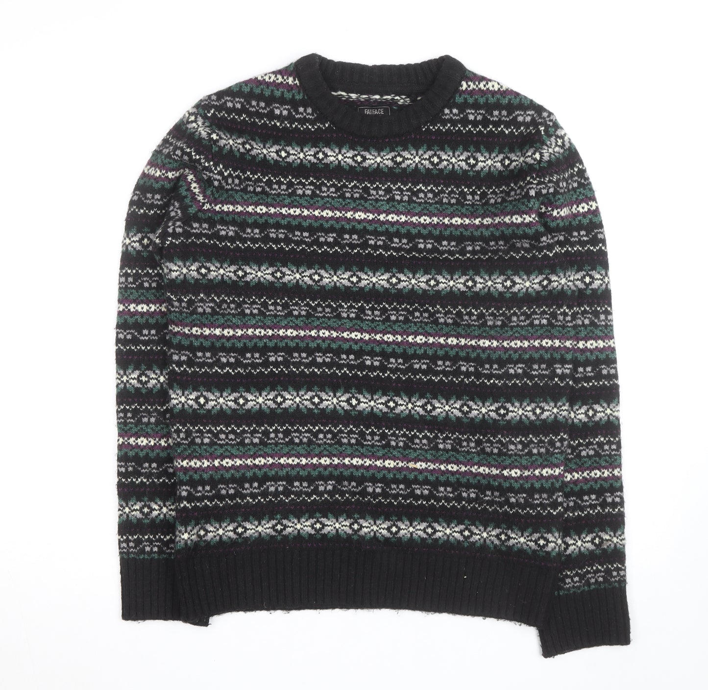 FatFace Men’s Black Fair Isle Wool Blend Crew Neck Jumper L