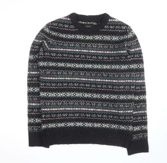 FatFace Men’s Black Fair Isle Wool Blend Crew Neck Jumper L