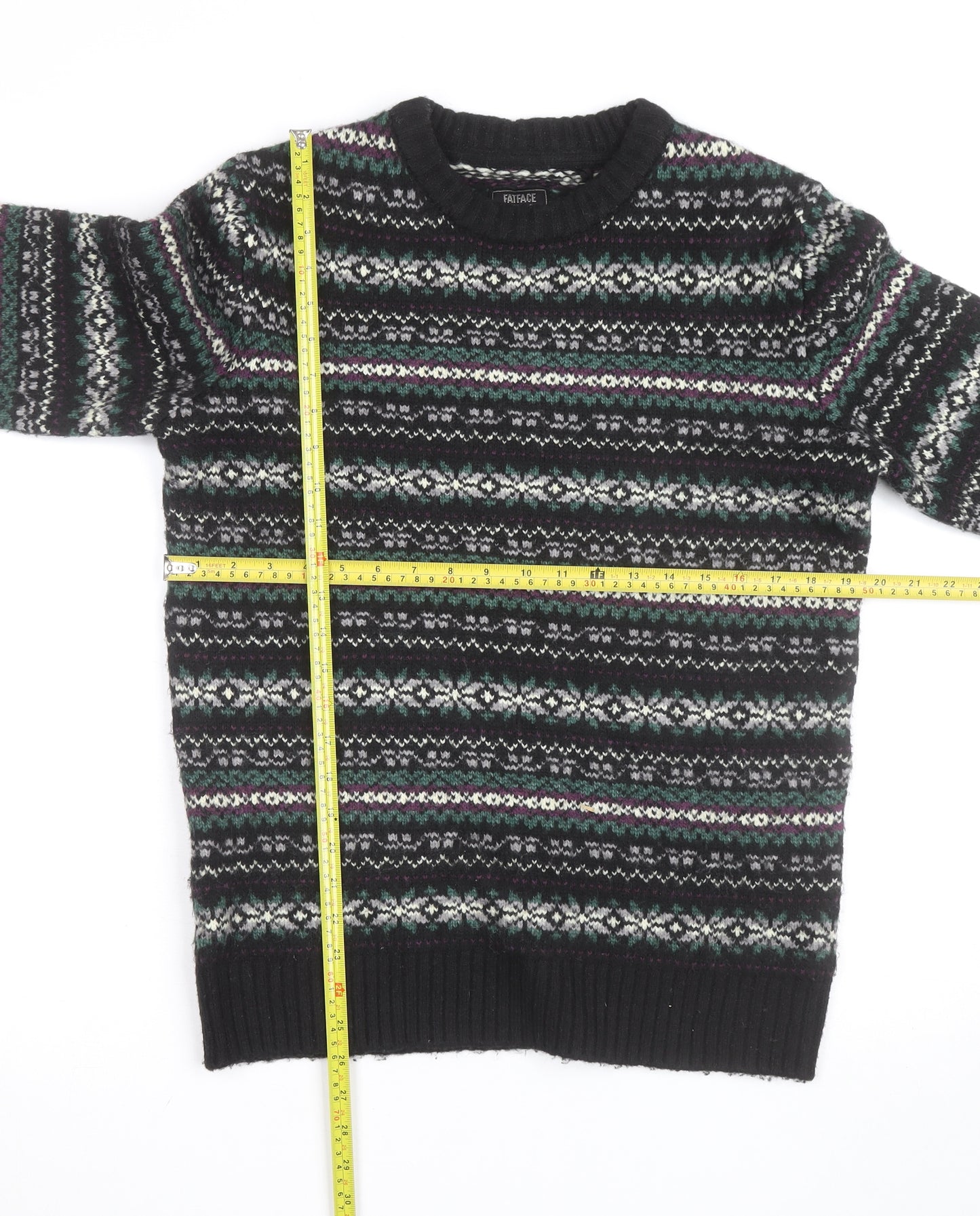 FatFace Men’s Black Fair Isle Wool Blend Crew Neck Jumper L
