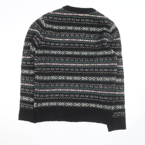 FatFace Men’s Black Fair Isle Wool Blend Crew Neck Jumper L