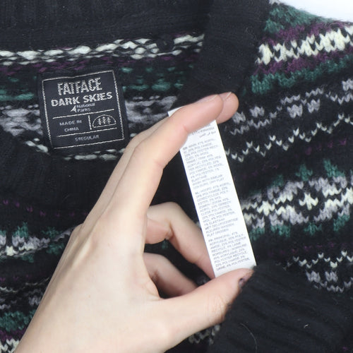 FatFace Men’s Black Fair Isle Wool Blend Crew Neck Jumper L