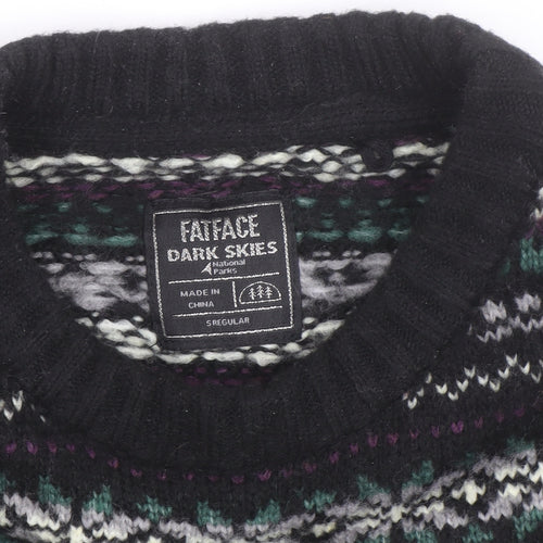 FatFace Men’s Black Fair Isle Wool Blend Crew Neck Jumper L