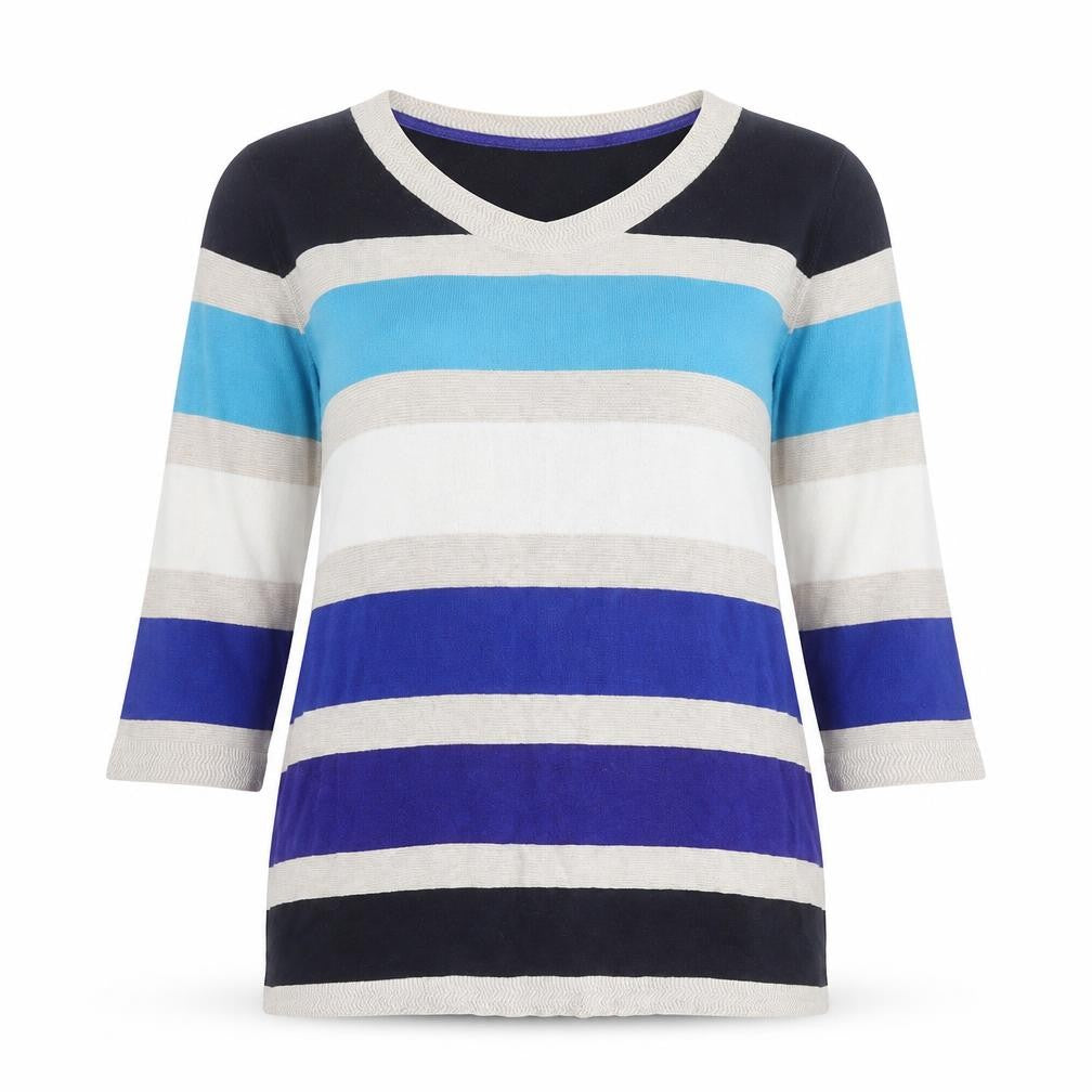 Front view of Marks & Spencer Per Una Women's Multicoloured Stripe Knit Top, size 16