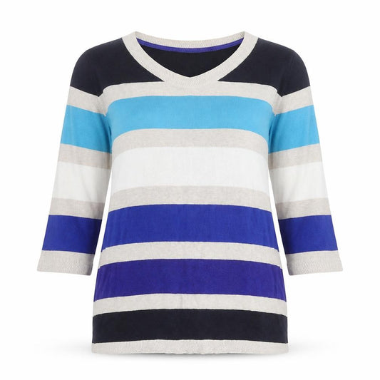 Front view of Marks & Spencer Per Una Women's Multicoloured Stripe Knit Top, size 16