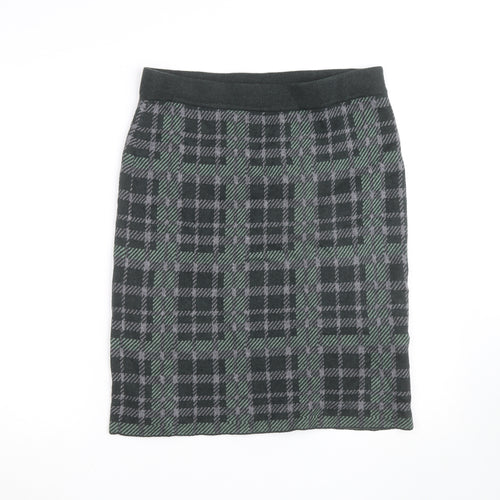 Woolovers Women's Grey Check Knit Pencil Skirt Size M High Waist