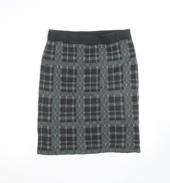 Woolovers Women's Grey Check Knit Pencil Skirt Size M High Waist