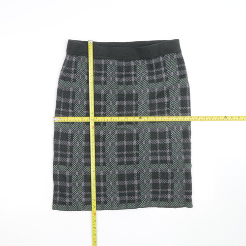 Woolovers Women's Grey Check Knit Pencil Skirt Size M High Waist