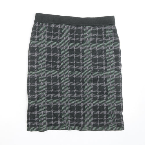 Woolovers Women's Grey Check Knit Pencil Skirt Size M High Waist