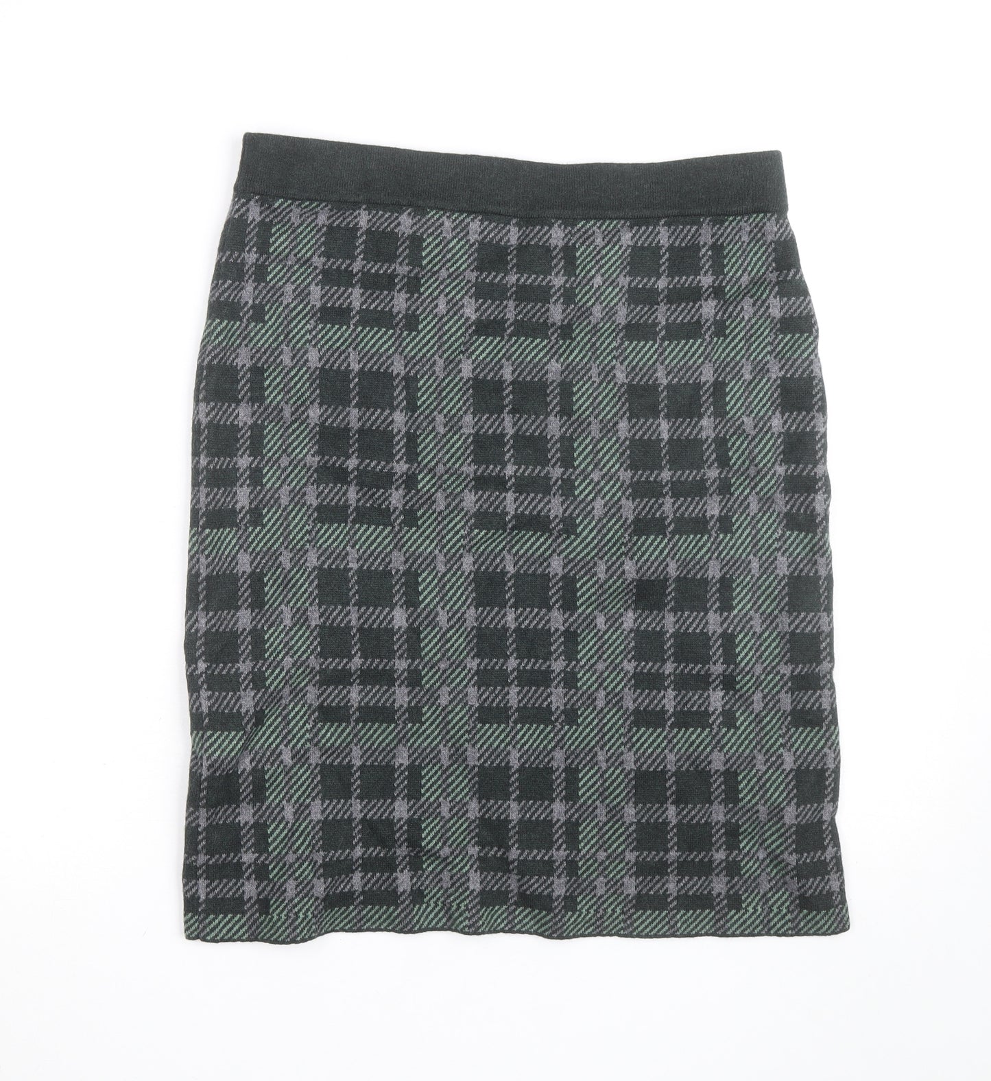 Woolovers Women's Grey Check Knit Pencil Skirt Size M High Waist