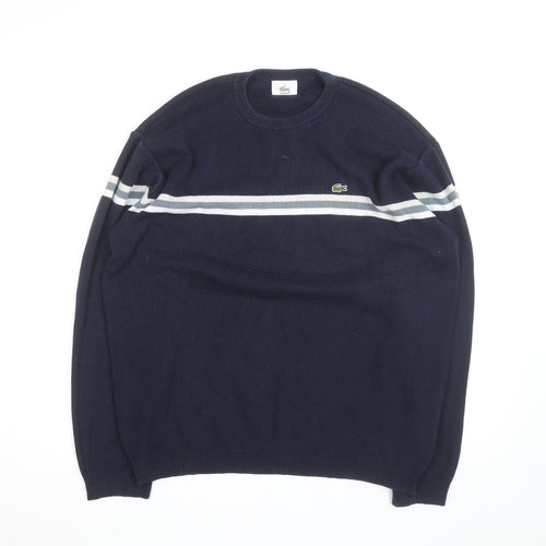 Lacoste Men's Blue Crew Neck Striped Pullover Jumper Size L