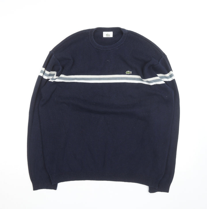 Lacoste Men's Blue Crew Neck Striped Pullover Jumper Size L
