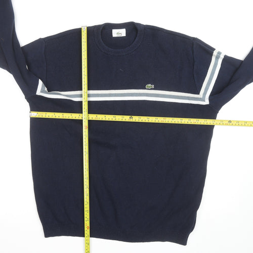 Lacoste Men's Blue Crew Neck Striped Pullover Jumper Size L