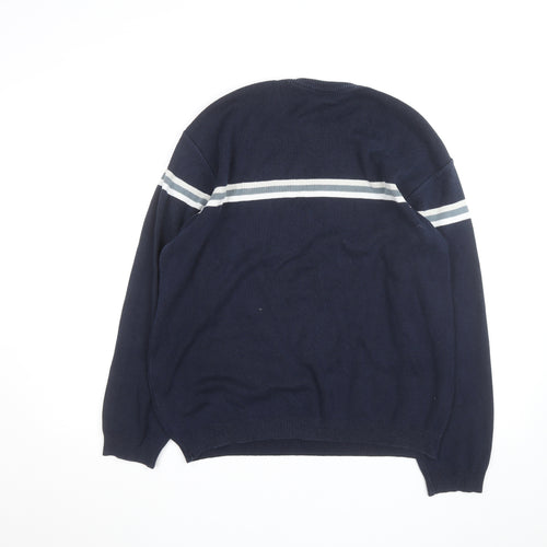 Lacoste Men's Blue Crew Neck Striped Pullover Jumper Size L