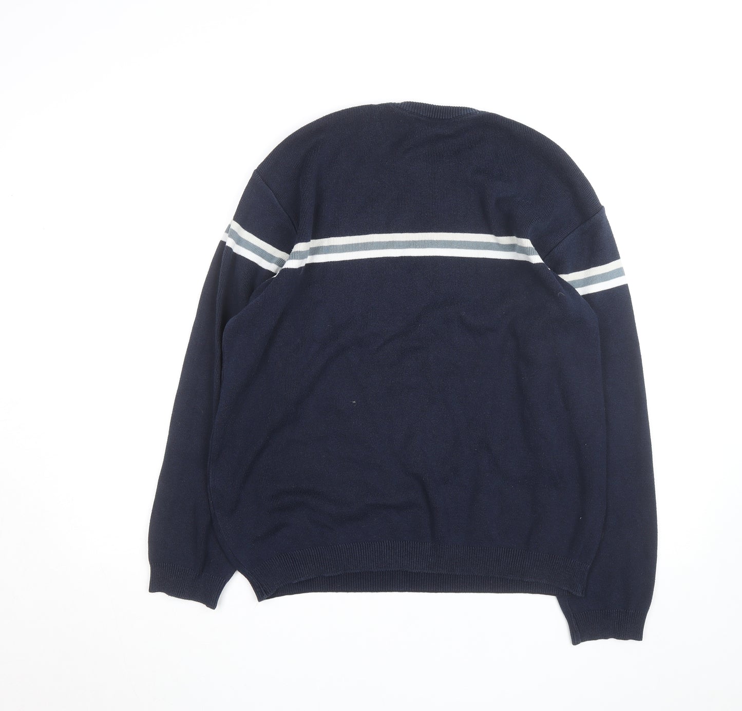 Lacoste Men's Blue Crew Neck Striped Pullover Jumper Size L