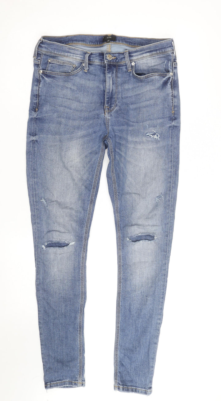 River Island Women's Blue Skinny Distressed Jeans Size 16 Regular