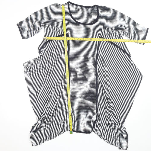 Jaeger Women Blue Striped Linen Cotton Relaxed T-Shirt Size L