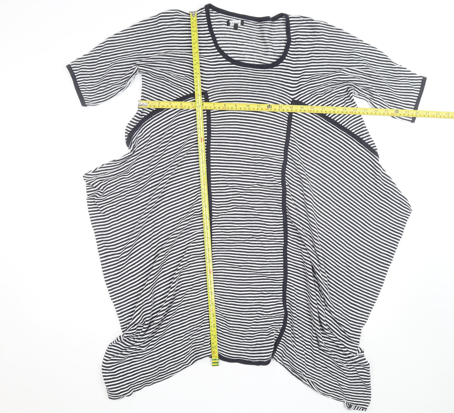 Jaeger Women Blue Striped Linen Cotton Relaxed T-Shirt Size L