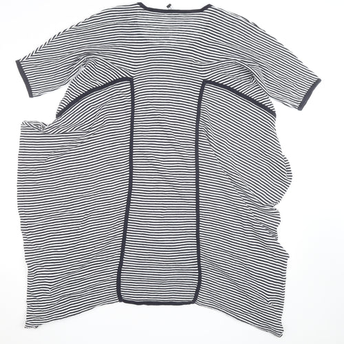 Jaeger Women Blue Striped Linen Cotton Relaxed T-Shirt Size L