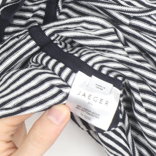 Jaeger Women Blue Striped Linen Cotton Relaxed T-Shirt Size L