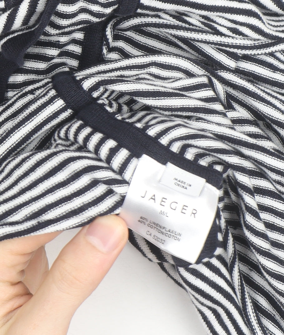 Jaeger Women Blue Striped Linen Cotton Relaxed T-Shirt Size L