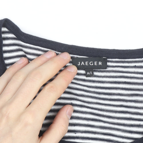 Jaeger Women Blue Striped Linen Cotton Relaxed T-Shirt Size L