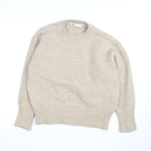 Zara Women Beige Wool Blend Chunky Knit Pullover Jumper Size S