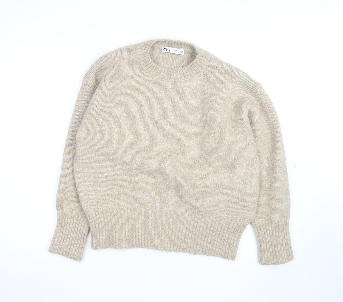 Zara Women Beige Wool Blend Chunky Knit Pullover Jumper Size S