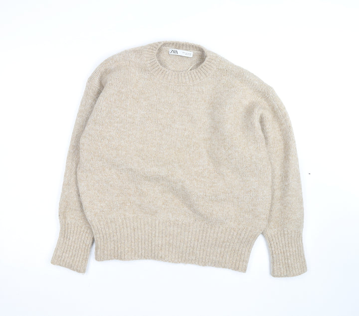 Zara Women Beige Wool Blend Chunky Knit Pullover Jumper Size S