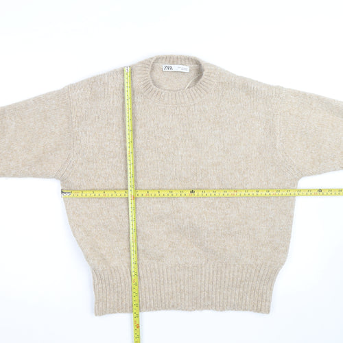 Zara Women Beige Wool Blend Chunky Knit Pullover Jumper Size S