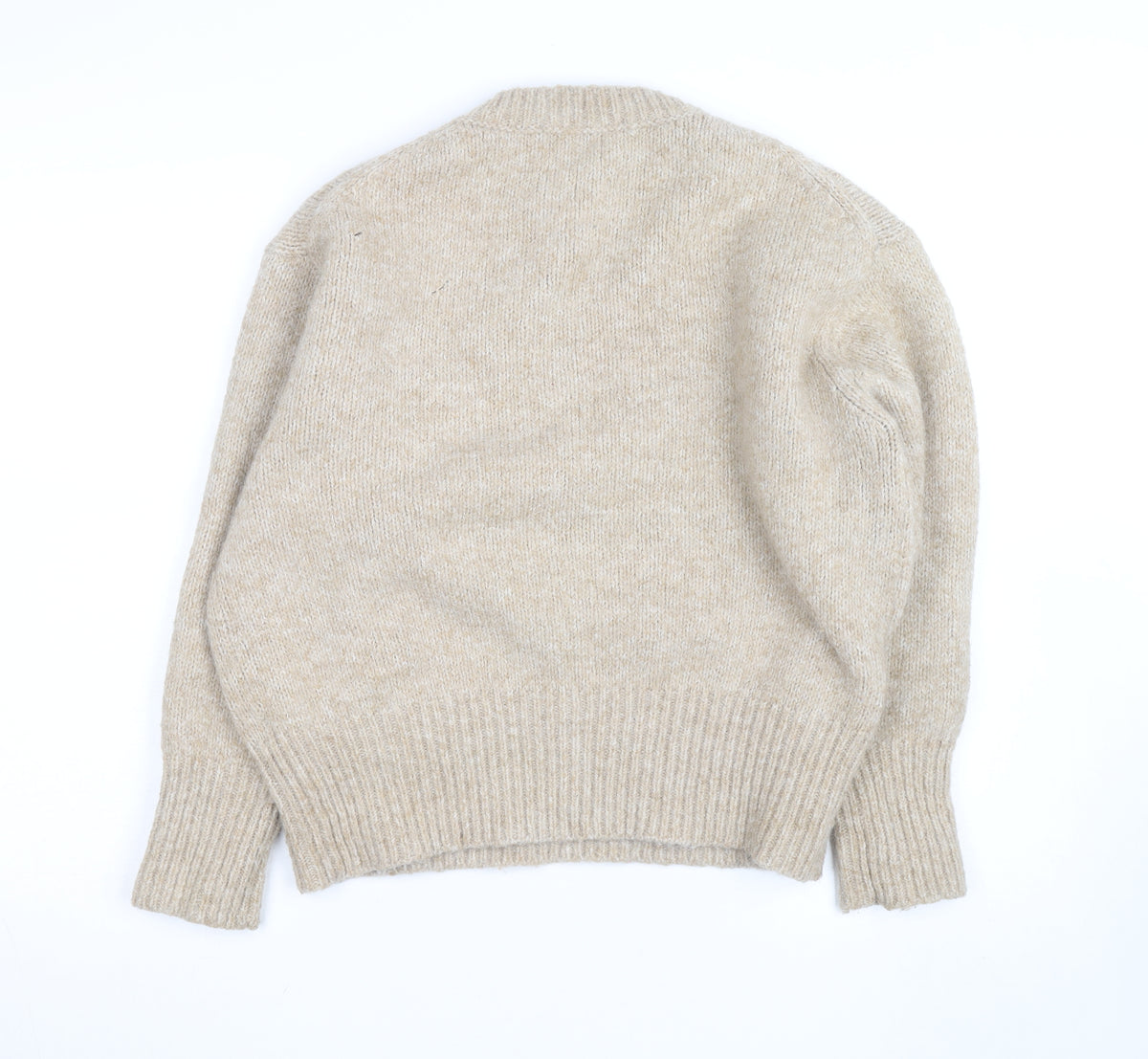 Zara Women Beige Wool Blend Chunky Knit Pullover Jumper Size S