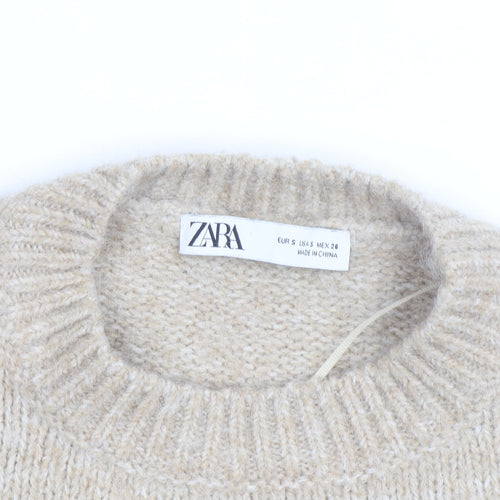 Zara Women Beige Wool Blend Chunky Knit Pullover Jumper Size S