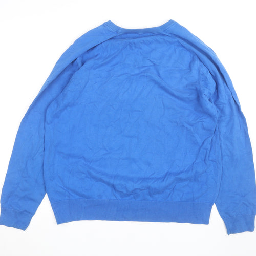 FCUK Men's Blue V-Neck Cotton Blend Jumper Size L