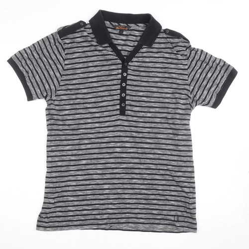 Ben Sherman Men's Grey Striped Cotton Polo Shirt Size L