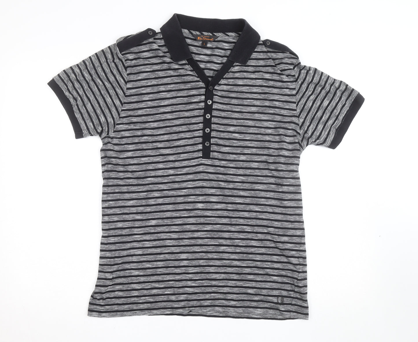 Ben Sherman Men's Grey Striped Cotton Polo Shirt Size L