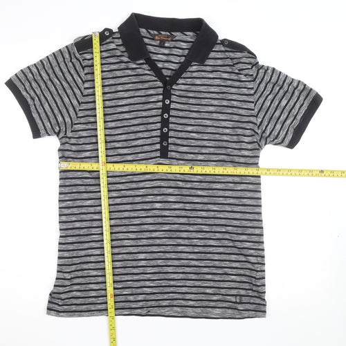 Ben Sherman Men's Grey Striped Cotton Polo Shirt Size L