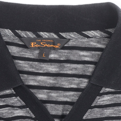 Ben Sherman Men's Grey Striped Cotton Polo Shirt Size L