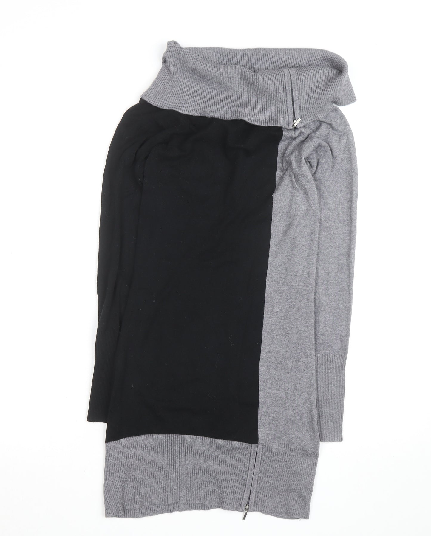 Jane Norman Women's Grey & Black Cowl Neck Slim Fit Jumper Size 10