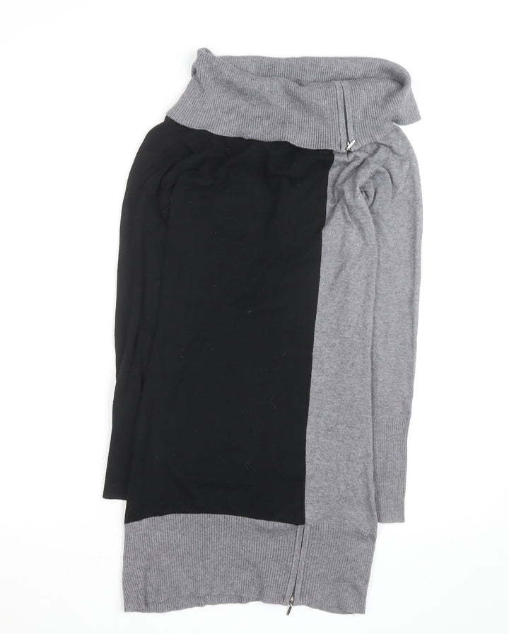 Jane Norman Women's Grey & Black Cowl Neck Slim Fit Jumper Size 10