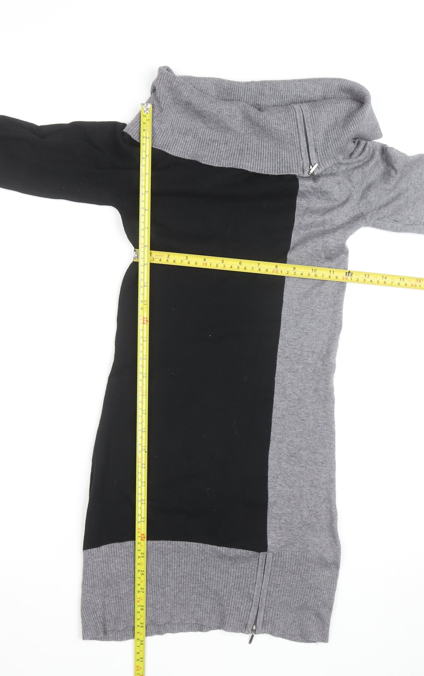Jane Norman Women's Grey & Black Cowl Neck Slim Fit Jumper Size 10
