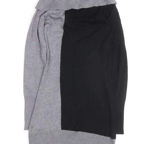 Jane Norman Women's Grey & Black Cowl Neck Slim Fit Jumper Size 10