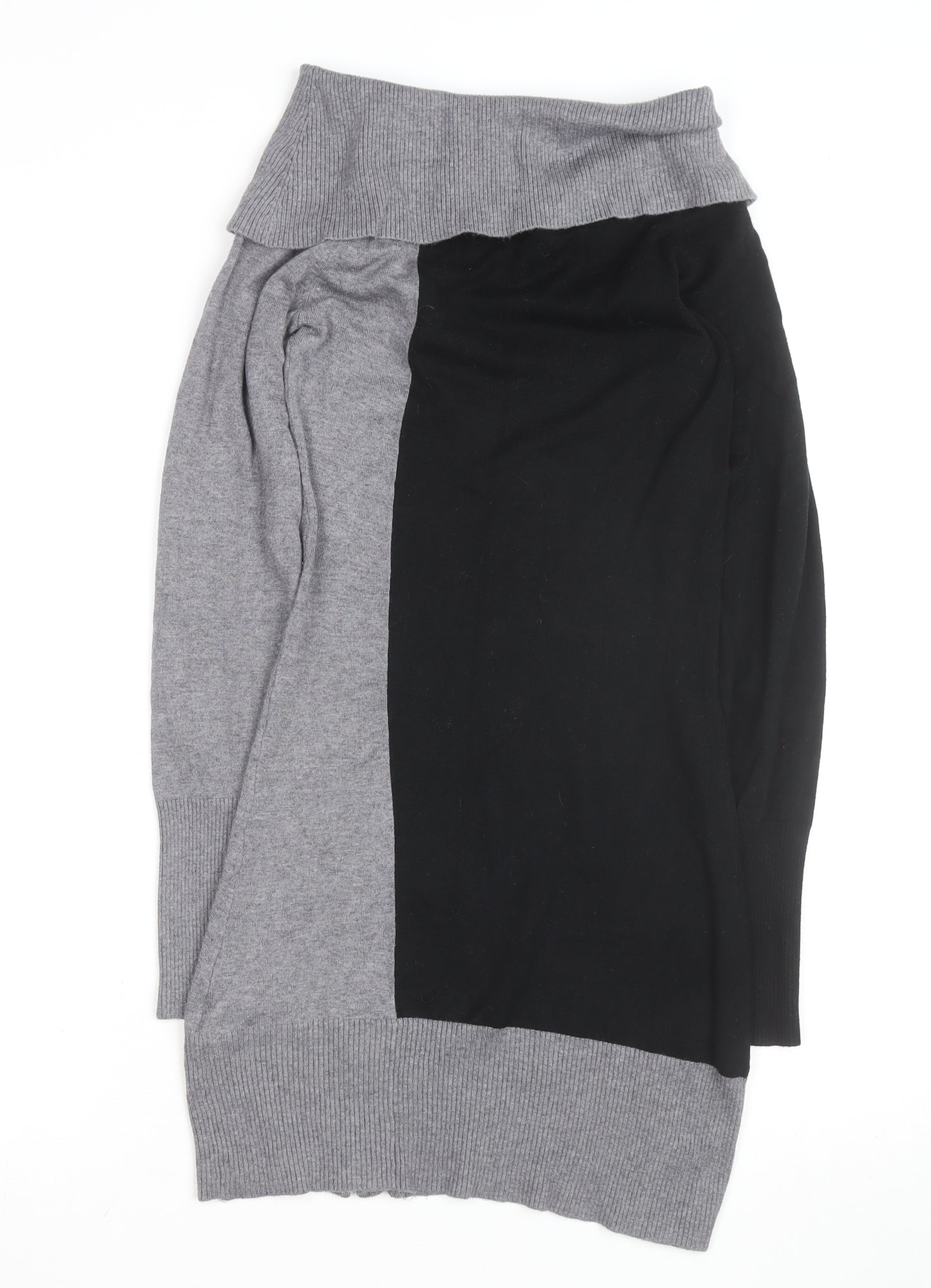 Jane Norman Women's Grey & Black Cowl Neck Slim Fit Jumper Size 10